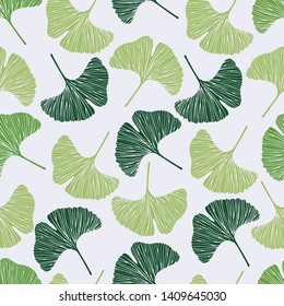 Seamless pattern Green ginkgo biloba 