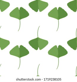 Seamless pattern with green ginkgo leaves. Natural simple background.