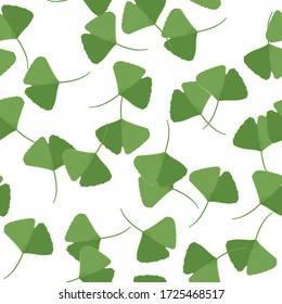Seamless pattern with green ginkgo leaves. Natural simple background.