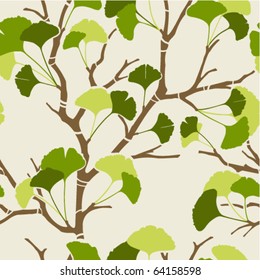 seamless pattern with green ginkgo leaves