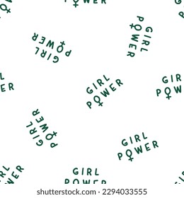 Seamless pattern with green girl power text
