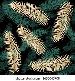 seamless pattern green and gold silhouettes of tropical palm leaves. design for holiday greeting card and invitation of seasonal summer holidays, summer beach parties, tourism and travel