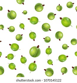 Seamless pattern of green gooseberry isolated on white background