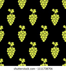 Seamless pattern with green grapes on the black background. Vector illustration