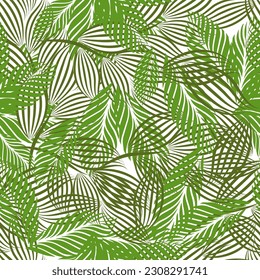 Seamless pattern green graphic tree leaves. Vector illustration
