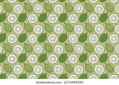 Seamless pattern with green guava fruits. Vector illustration.