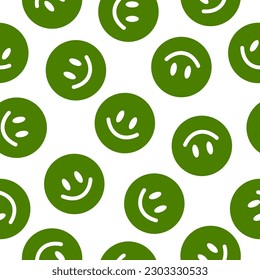 Seamless pattern with green happy face
