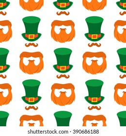 Seamless pattern with a green hat and a red beard.