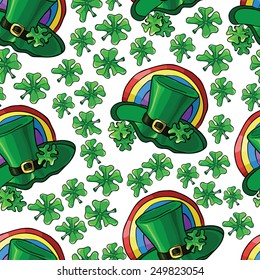 Seamless pattern with green hats and shamrocks for St. Patrick's day.vector