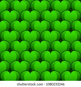 Seamless pattern - green hearts lined up in a row.