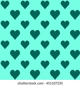 Seamless pattern with green hearts on light green background