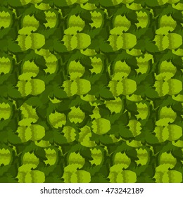 Seamless pattern with green hops and leaves vector illustration. Seamless beer leaf branch decoration green hop pattern botanical flower nature. Nature agriculture hop pattern food brewery.