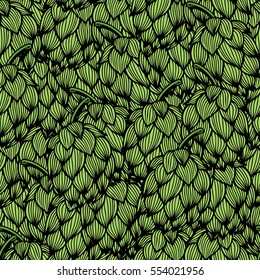 Seamless pattern with green hops. Vector illustration.