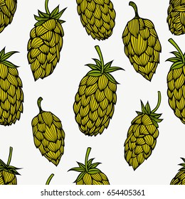 Seamless pattern with green hops. Vector illustration.