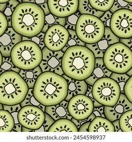 Seamless pattern with green kiwi slices. 