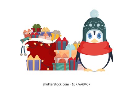 Seamless pattern with a green knitted hat. Festive background for websites and applications. Vector.