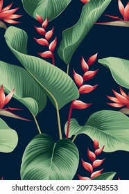 Seamless pattern of green leaf background template. Vector set of floral and leaf element for tropical print, wedding invitations, greeting card, brochure, banners and fashion design.