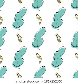 Seamless pattern with green leaf. Delicate and elegant textile, wrapping paper mockup. Hand-drawn style. Vector illustration.