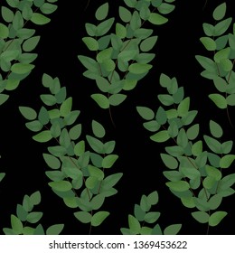 Seamless pattern with green leaf, realist flat style. Herbal eucalyptus greenery repeat pattern. Great for print natural design, textile, fabric, wallpaper, surface.