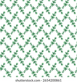 Seamless Pattern of Green Leafy Branches on White Background
