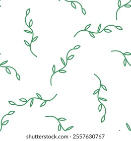 Seamless pattern with green leafy vines on white background