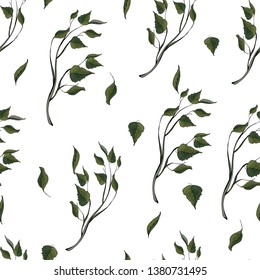 Seamless pattern with green leaves.