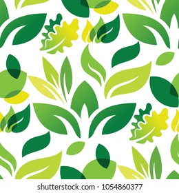 Seamless pattern with green leaves background vector illustration nature design floral summer plant textile fashion tropical art.