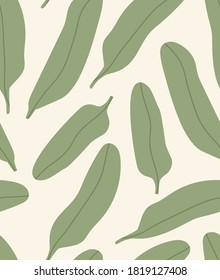 Seamless pattern of green leaves background elements. Tropical tree pattern. Colorful background texture for kitchen, wallpaper, textile, fabric, paper.