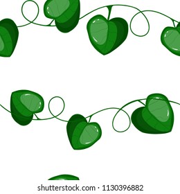 Seamless pattern with green leaves. Beautiful green plant as endless border. Vector illustration.