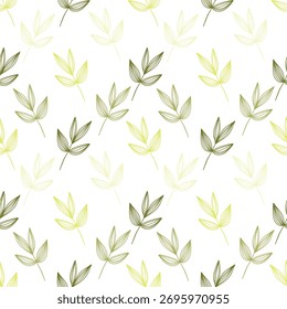 Seamless pattern with green leaves. Botanical design. Minimal and natural botanical design perfect for fabric, wallpaper, packaging, wrapping paper, and eco-friendly projects