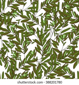Seamless pattern with green leaves and branches. Vector design for textile, fabric, wallpaper and wrapping paper design. 