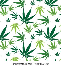 Nahtloses Muster mit grünen Blättern Cannabis auf transparentem Hintergrund. Marijuana Blatt Vektorgrafik. 