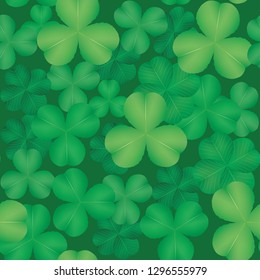 Seamless pattern with green leaves of clover. Vector illustration.