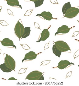 Patrón sin foco de hojas verdes. Imagen de color. Diseño para tela, impresión, papel pintado.