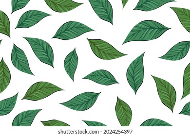 Seamless pattern of green leaves, color, vector