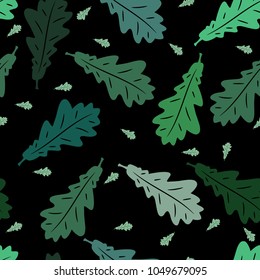 Seamless pattern with green leaves and dark background. Great contrast