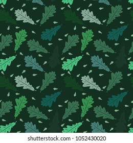 Seamless pattern with green leaves and dark background. Great contrast
