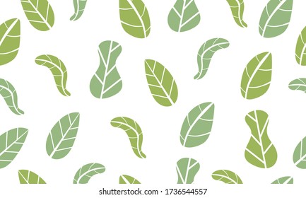 Patrón sin foco de hojas verdes. Concepto ecológico y conservación del medio ambiente. Aislado sobre un fondo blanco. Ilustración vectorial.