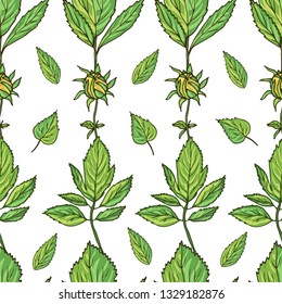 Seamless pattern with green leaves. Endless texture with green leaves for design.