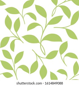 Seamless pattern green leaves. Flat template. Vector illustration. Ornamental floral background. Seamless pattern for your design wallpapers, pattern fills, web page backgrounds, surface textures.