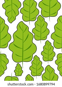 Seamless pattern with green leaves in flat style on a white background. Simple floral print, repeating elements. EPS10 vector illustration
