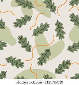 Seamless pattern with green leaves. Flat vector illustration