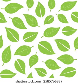 Seamless pattern green leaves. Flat vector template. Vector illustration