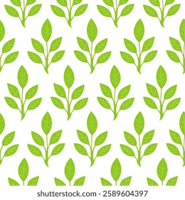 Seamless pattern green leaves. Flat vector template.