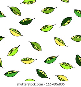 Seamless pattern with green leaves. Floral background. Vector illustration.