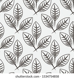 Seamless pattern. Green Leaves Graphic ornament. Floral stylish background. Vector repeating texture with stylized leaves,