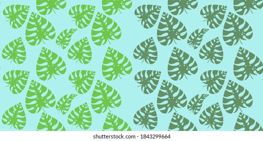 Seamless pattern of green leaves isolated on light green background. Suits for Decorative Paper, Packaging, Covers, Gift Wrap and House Interior Design. Vector illustration EPS10.
