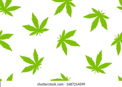 Seamless pattern with green leaves of marihuana. Cannabis endless background. 