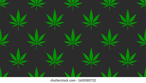 Patrón transparente con hojas verdes de marihuana, fondo negro con cannabis. Ilustración del vector