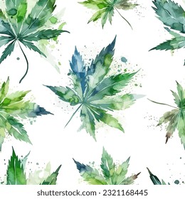 Hojas verdes sin foco de la acuarela de la marihuana. Ilustración del vector